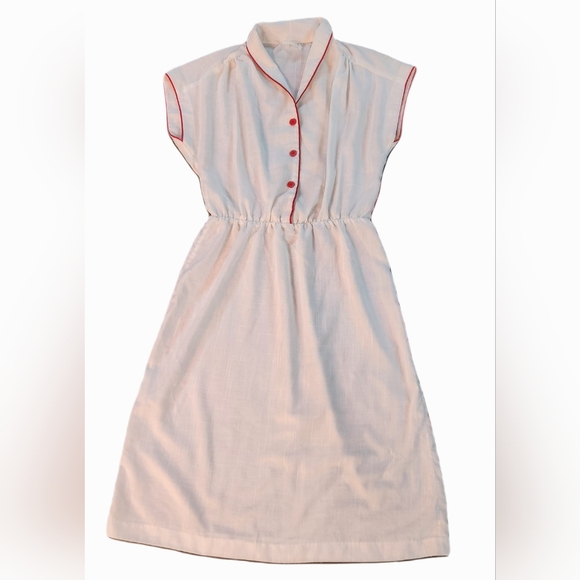 Vintage Semi-sheer Breezy Dress Sheer Ivory With Red Accents Unique - Picture 3 of 4